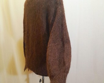 Vintage Mohair Brown Cardigan With Wide Cuffs , Puff Sleeve