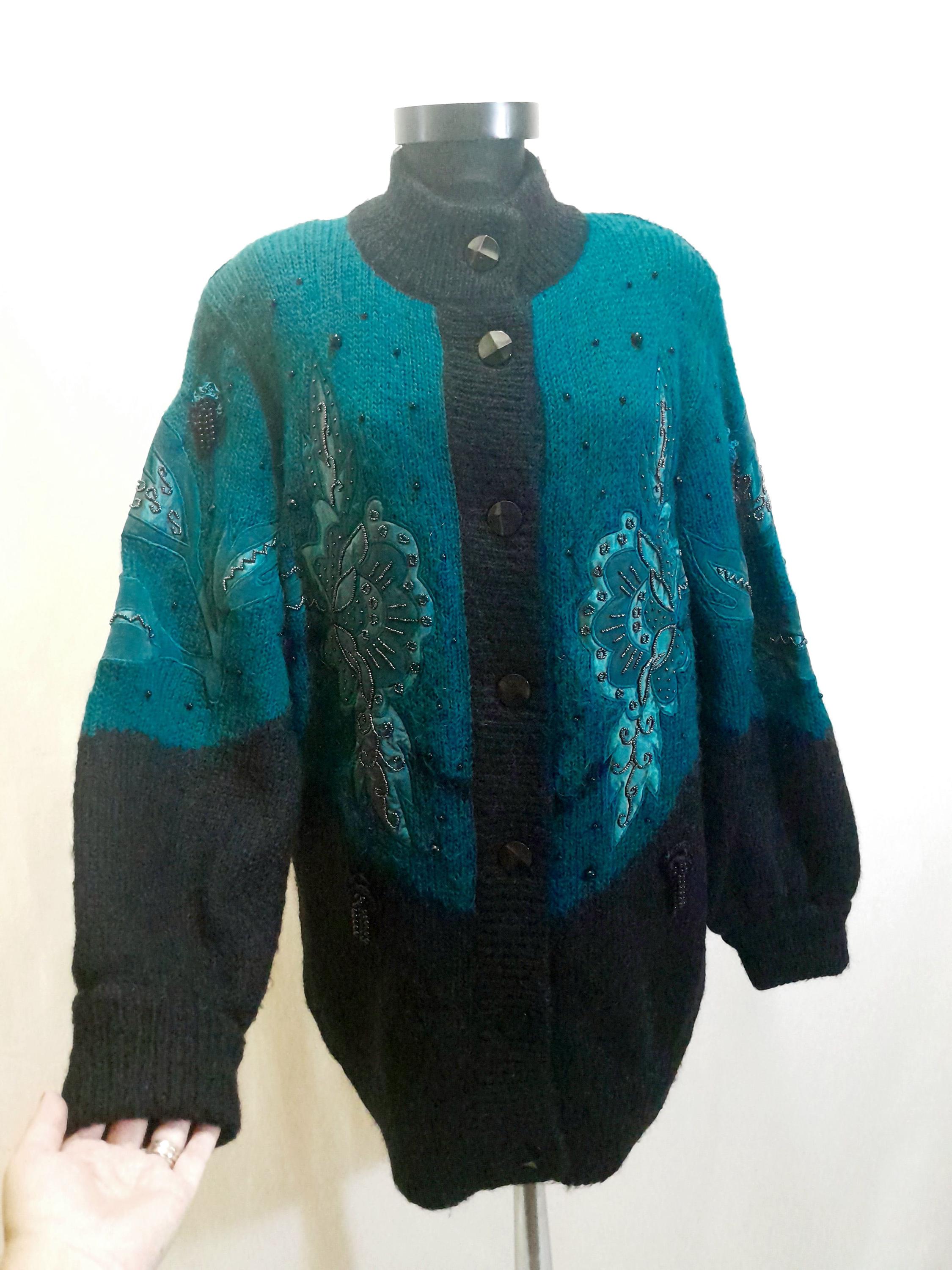 Vintage Mohair Blend Cardigan With Leather Decor - Etsy