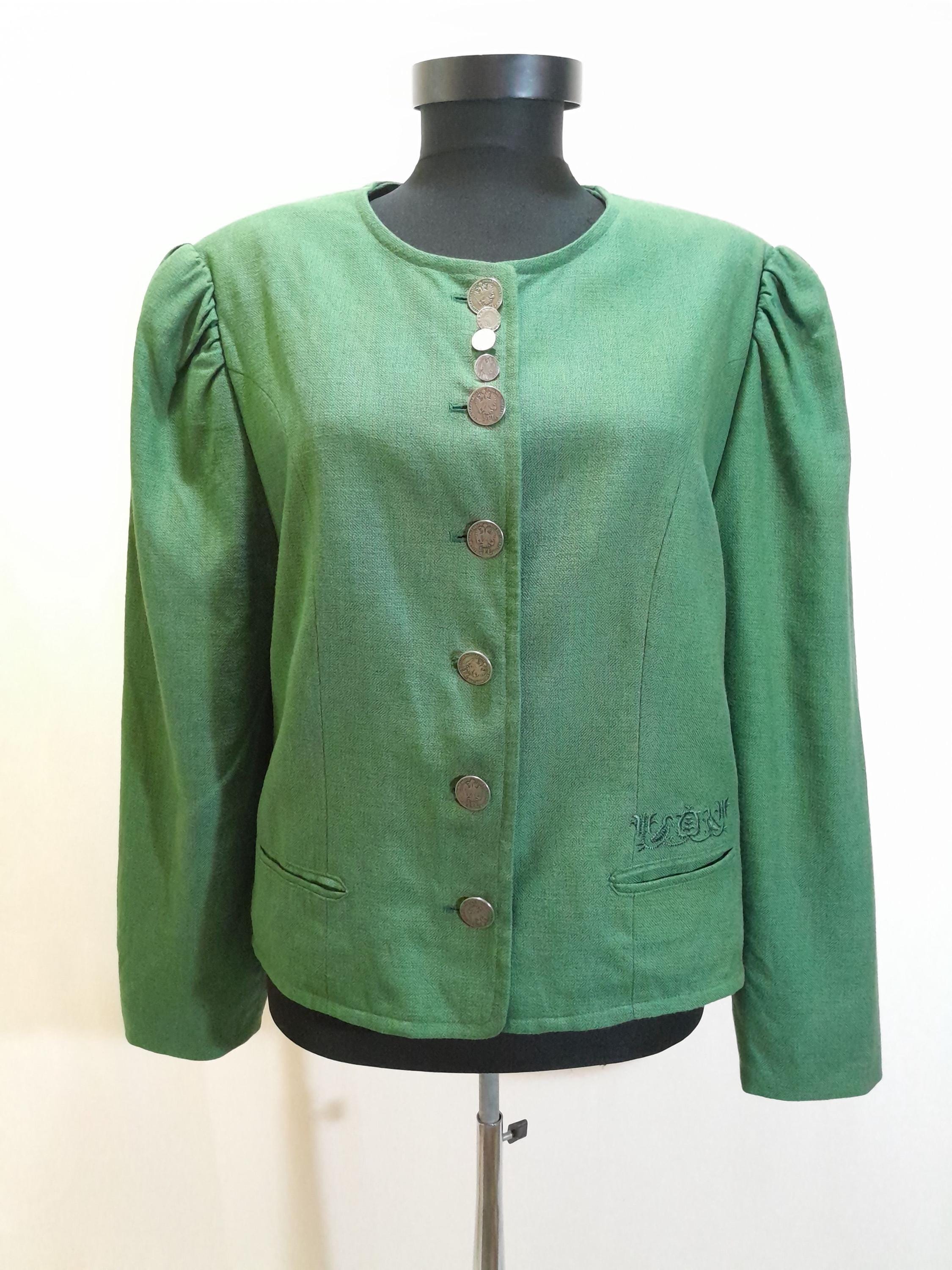 Steinbock, 80s Vintage Steinbock green puff sleeve blazer, women Tyrolean jacket
