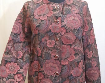 Blazer vintage de los años 80 con estampado floral, chaqueta de mujer con botones y flores.