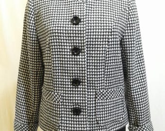 80s Vintage Houndstooth pattern wool blend blazer, women Chanel style jacket