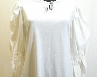 Vintage witte romantische blouse uit de jaren 80, pofmouw