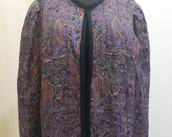 Blazer acolchado de viscosa con estampado paisley vintage de los años 80, chaqueta francesa para mujer.