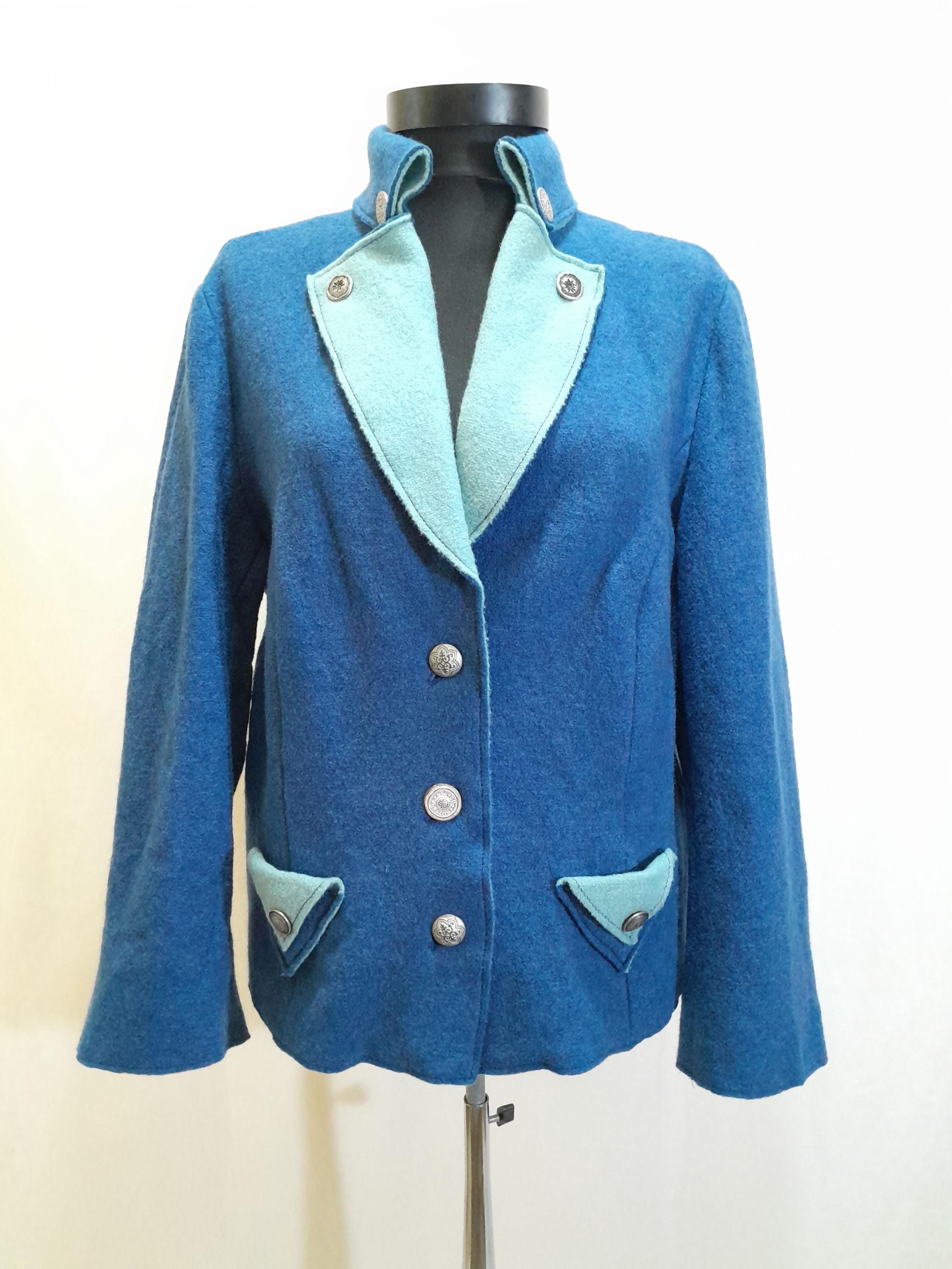 Vintage 80s Blue Boiled Wool Bavarian Jacket - Etsy