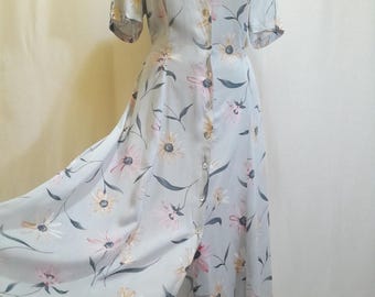 robe midi boutonnée à fleurs vintage des années 80
