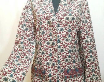 Blazer floral vintage de los años 70 para mujer, chaqueta estilo cottagecore abotonada.