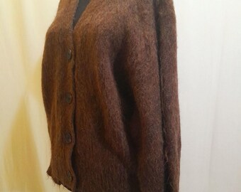Vintage Mohair Brown Cardigan With Wide Cuffs , Puff Sleeve