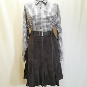Brown genuine suede leather skirt,80s