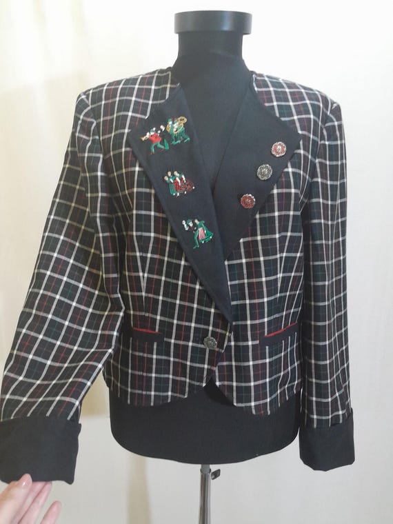 80s Vintage plaid embroidered blazer, women's Trachten jacket, Julius Lang