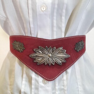 Leather belt with silver decor Platinum Embroidered Belt. Cowboy Western Belt. Genuine  main image 4
