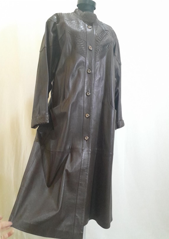 Vintage 90s Oversized Dark Brown Real Leather Long Trench Coat