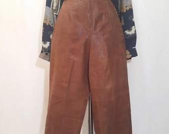 80-tals vintage bruna byxor i äkta mocka