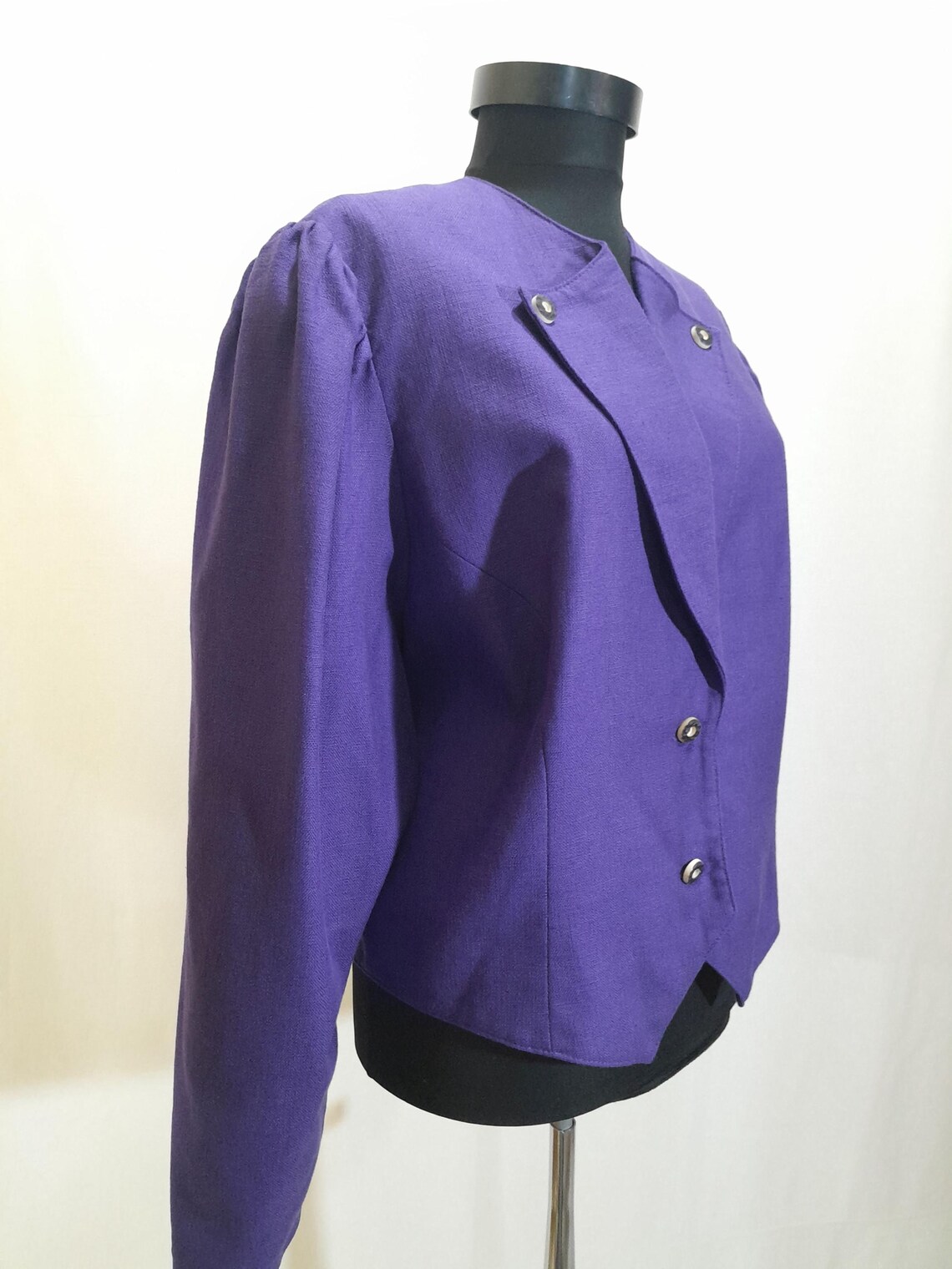 80s Vintage lavender purple blazer, puff sleeves, women button up jacket, Foto 4 von 5