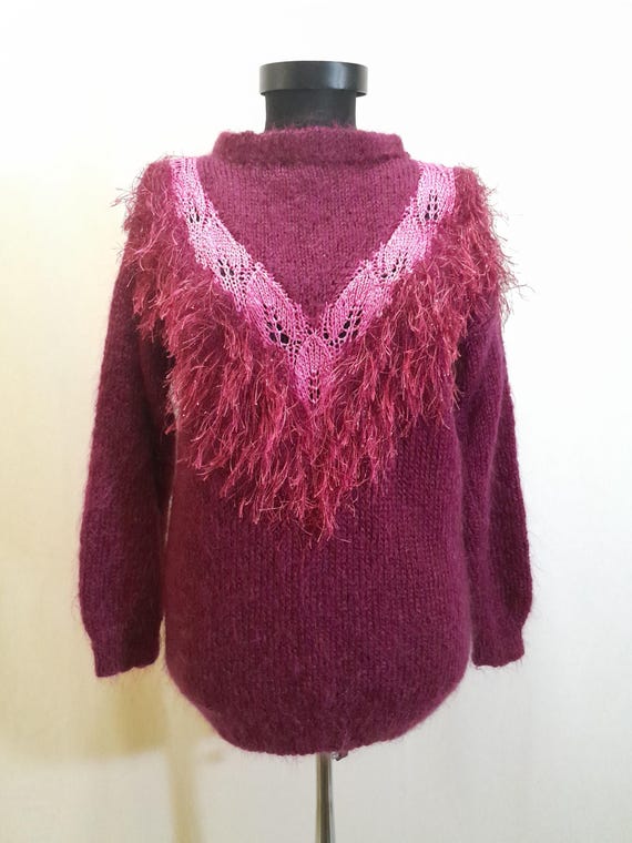 Handmade Mohair Blend Vintage Sweater, Women Hand Knitted 80s