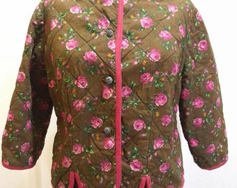 Blazer vintage de los años 70, acolchado de algodón con estampado floral, chaqueta estilo cottagecore para mujer.