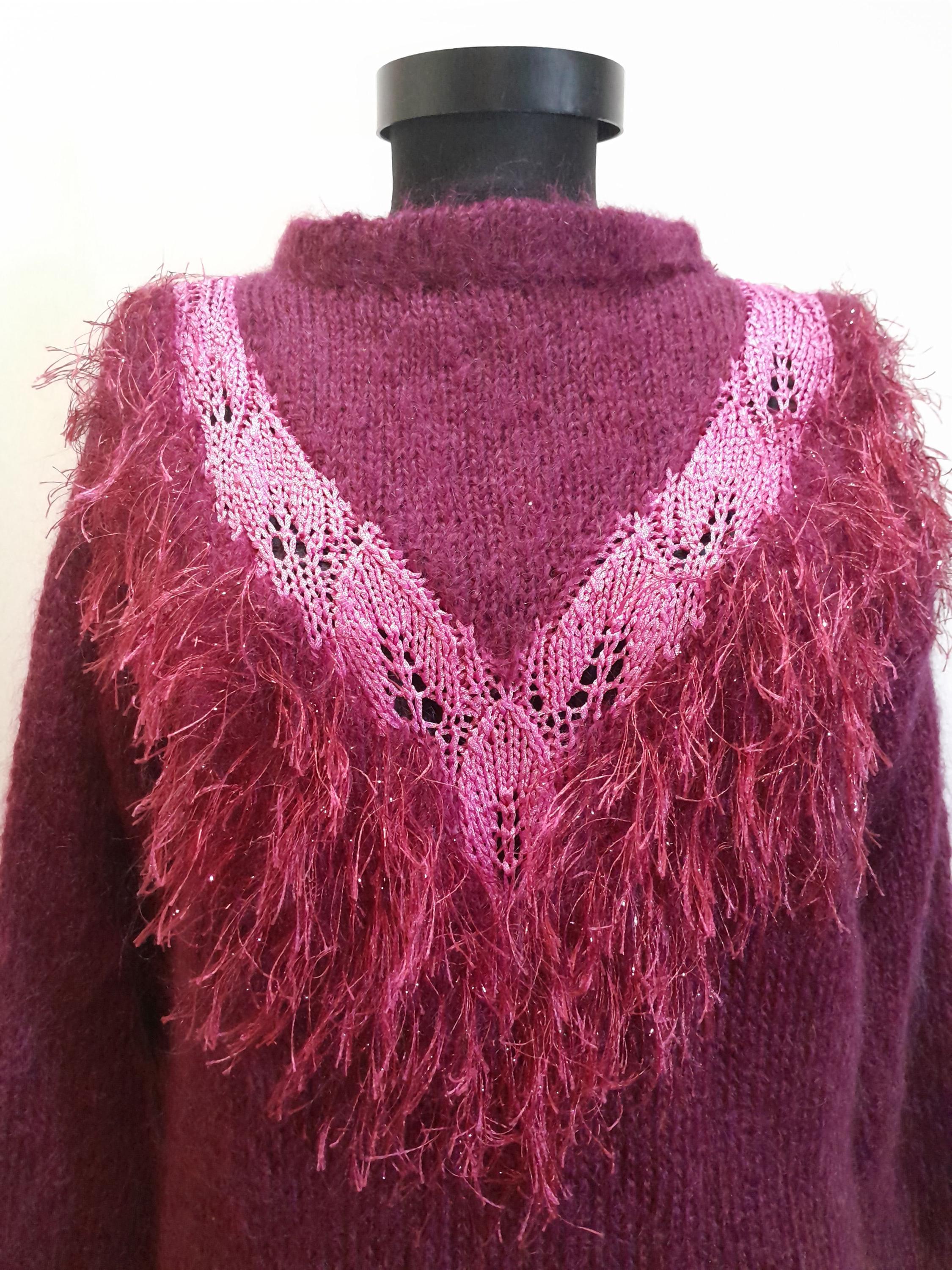 Handmade Mohair Blend Vintage Sweater, Women Hand Knitted 80s