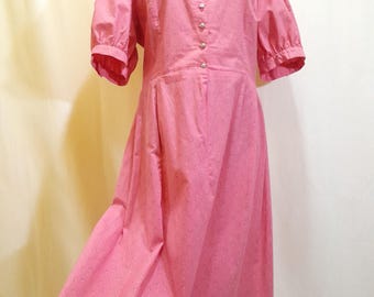 1980s Vintage rosa romantisches Blumenkleid mit Puffärmeln