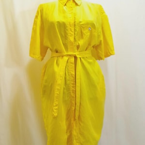 Vintage 100% natural silk yellow dress, shirt style
