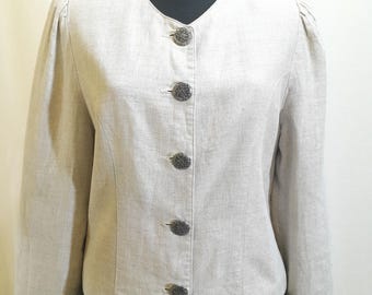 80s Vintage Italian cream linen blazer, women button up jacket