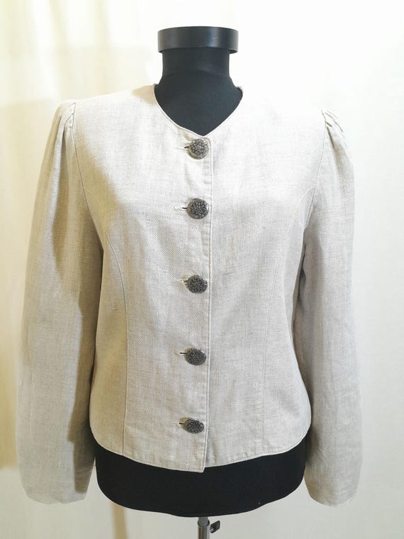 80s Vintage Italian cream linen blazer, women button up jacket