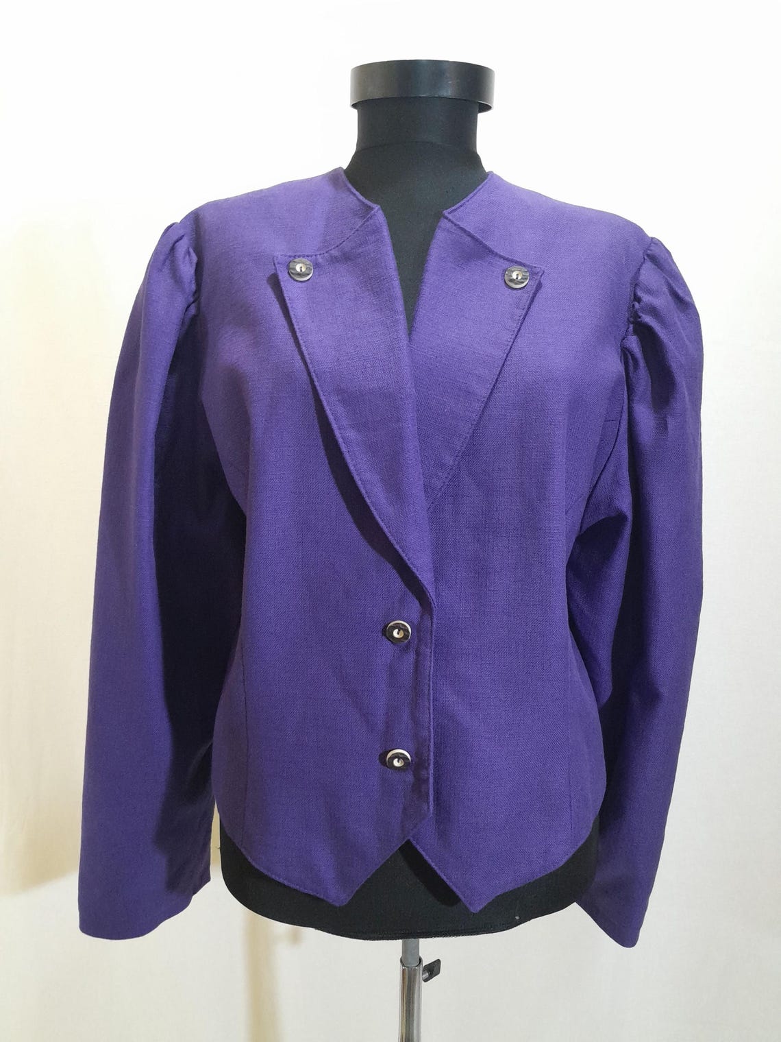 80s Vintage lavender purple blazer, puff sleeves, women button up jacket, Foto 2 von 5
