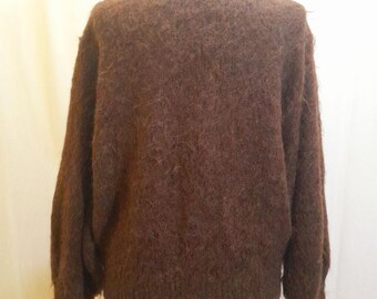 Vintage Mohair Brown Cardigan With Wide Cuffs , Puff Sleeve