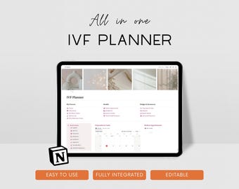 Notion IVF プランナー テンプレート、編集可能な IVF カレンダー、オールインワン不妊治療プランナー、タスク トラッカー ダッシュボード、妊娠ジャーナル、医療トラッカー