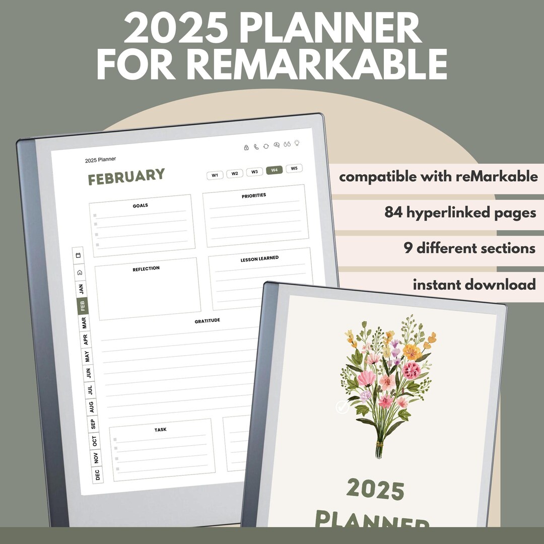 Template for Remarkable 1 & 2 Planner 2025, Digital Weekly, Monthly ...