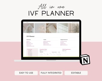 編集可能な IVF プランナー テンプレート、Notion IVF カレンダー、オールインワン不妊治療プランナー、妊娠ジャーナル、医療トラッカー、タスク トラッカー ダッシュボード