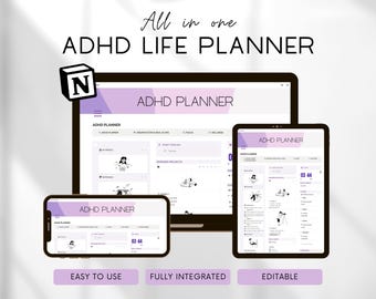 Notion ADHD Life Planner Template 2025, Painel Organizador Digital Tudo em Um para iPad para Neurodivergentes, Rastreador de Humor Diário Tarefa Brain Dump