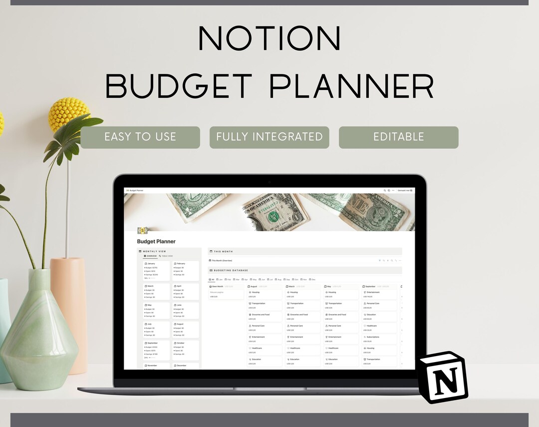 Monthly Budget Planner Notion, Personal Income and Expense Tracker ...