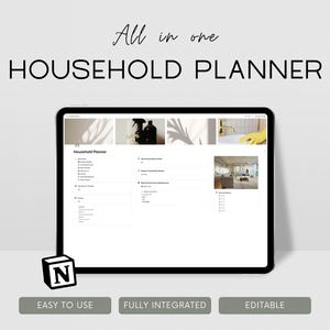 May include: A screenshot of a computer screen showing a household planner app. The app is divided into sections for different tasks, such as cleaning, organizing, and meal planning. The app is easy to use and fully integrated. The app is editable, so users can customize it to fit their needs.