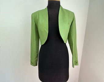 Blazer corto vintage Laura Ashley: chaqueta de lino y algodón bordada, fabricada en el Reino Unido