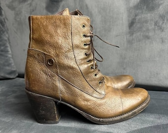 Vintage Moma Leder Stiefeletten, Oliv Braun, Handgemachte Italienische Größe 38