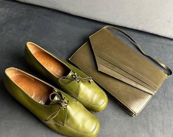 Barker Vintage Lederschuhe mit Rayne Ledertasche, Grün Set
