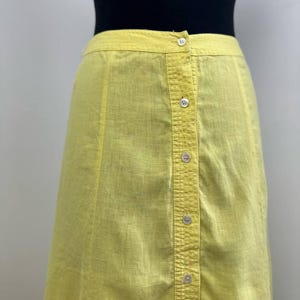 Vintage Laura Ashley Linen Midi Skirt: Yellow Cottagecore Button Front