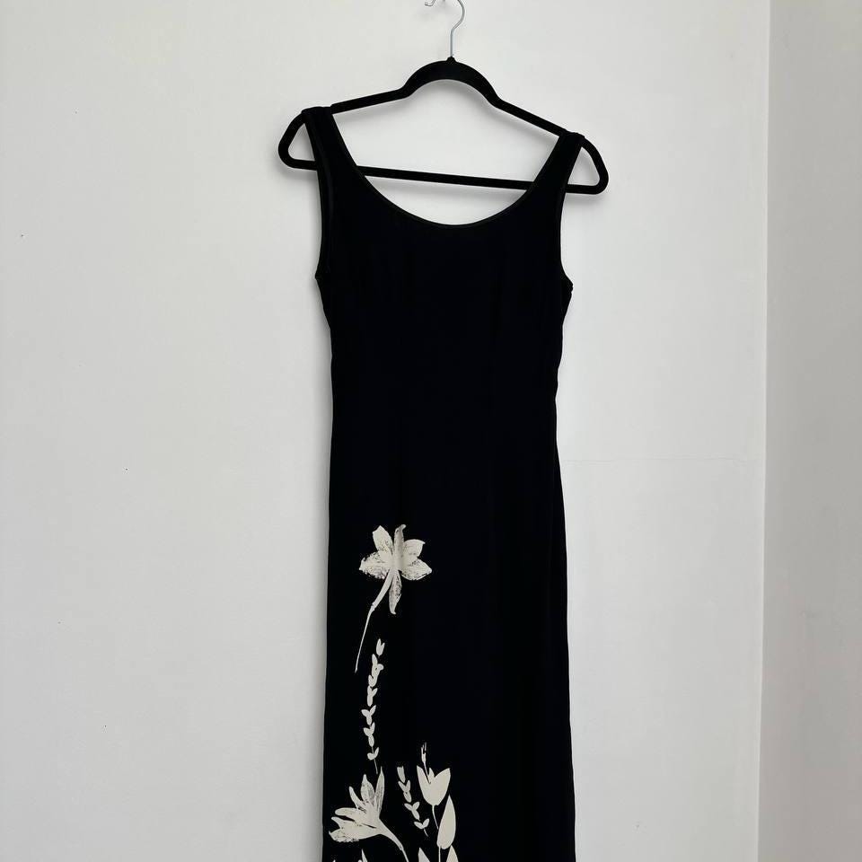 Robe Vintage Laura Ashley - Noir à Fleurs Roses Et Vertes - Taille US 6 (EUR 36)