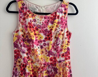 Vintage Laura Ashley Floral Cotton Dress: Sleeveless Fit & Flare Midi