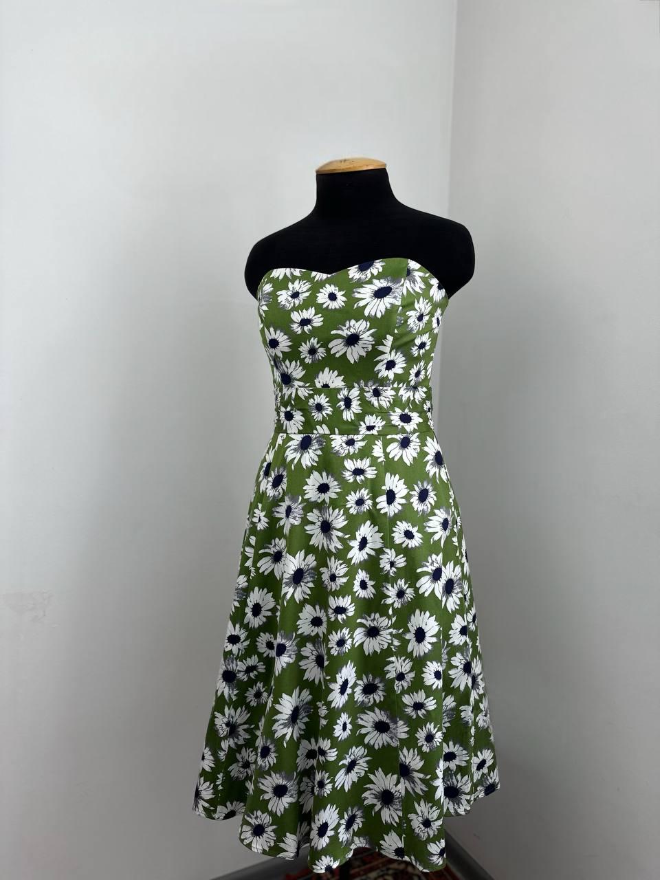 Vintage Inspired Laura Ashley Dress: Green Floral Cotton Strapless Fit &  Flare - Etsy