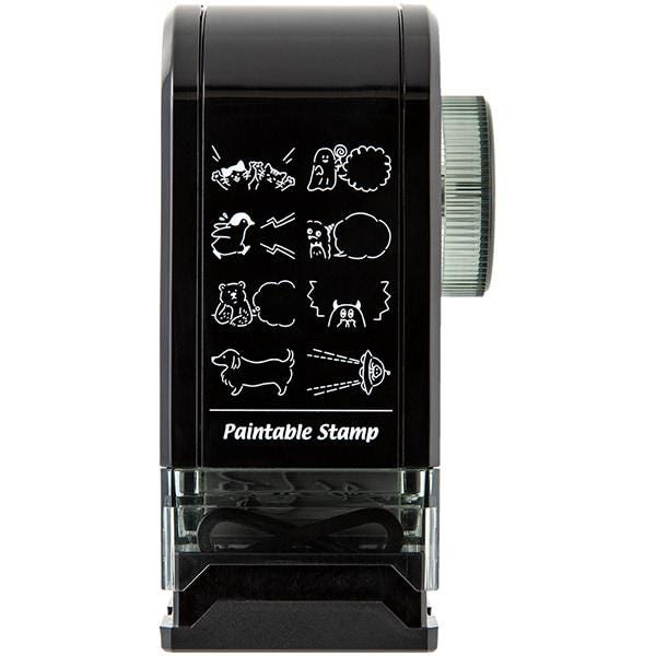 Tampon Rotatif MIDORI Motifs Animaux - 10 Illustrations (Chat, Panda, Pingouin...) - Encre Noire Permanente