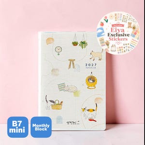 Fickkalender 2027 Mini Kattmönster Midori | Månadsplanerare | Japansk fickschemabok | Designphil | Tillverkad i Japan