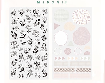 Midori Diary stickers, DESIGNPHIL Monotone Flower pattern Re-applicable stickers DesignPhil