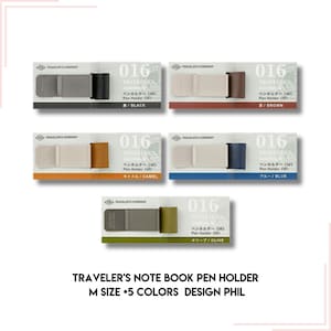Resenärsanteckningsbok i läder, pennhållare, klämma, storlek M, 5 färger, design Phil