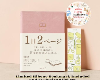 Midori Hibino Notebook 2027 A6 Daily Limited Edition Bookmark and Eiya Exclusive Stickers - Pink 22467006 – Japanese Daily Planner
