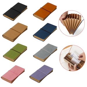 May include: A collection of rectangular accordion-style organizers in black, tan, brown, blue, green, gray, pink, and purple. Each organizer features a solid-colored exterior cover, an elastic closure band, and multiple internal tan paper compartments.