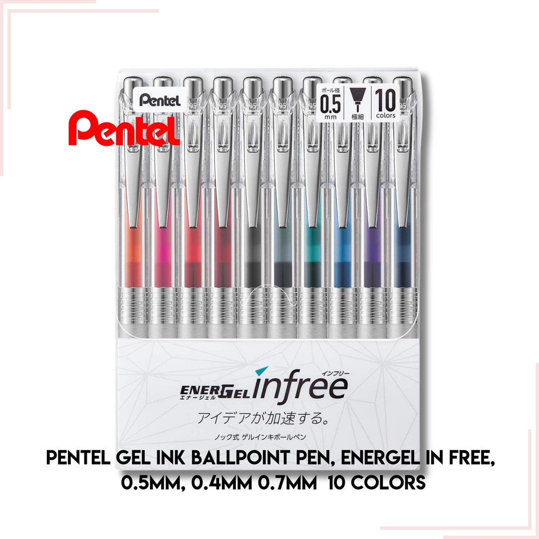 Pentel EnerGel Gel Ink Pens - 0.4mm Blue Ink Silver Shaft Knock Type (5 Pack Japan Import)