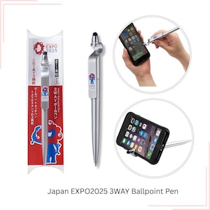 Japan Expo 2025 Multi-function Ball Point Pen 3 Way Ballpen Mobile Stylus Pen, Mobile Stand Ball Pen Oil-based black ink 0.7mm