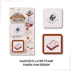 Kutsuwa Hancoco Layer Stamp Panda Pan Panda bread Design, Easy One push,Two Stamps with Two colors and Two pattern in order Cute for Planner