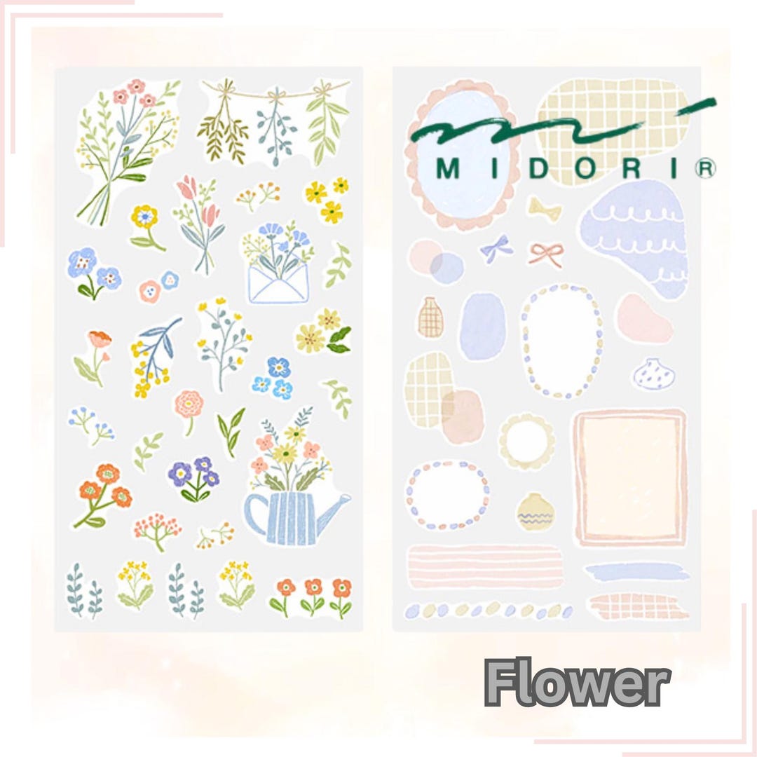 Midori Diary Stickers, Flower Floral Pattern Design 2 Sheets Re ...