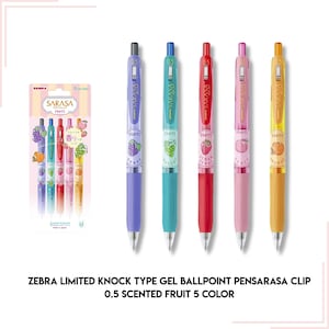 Penna a sfera in gel profumata Zebra Sarasa Limited Knock Type, clip Sarasa 0,5, set di 5 colori alla frutta profumata